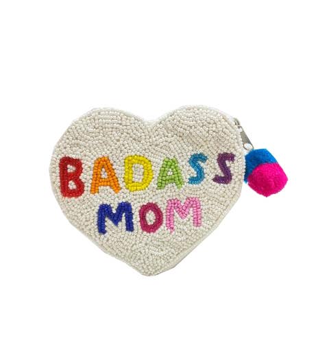Badass Mom Heart Beaded Pouch LAC-CP-1098