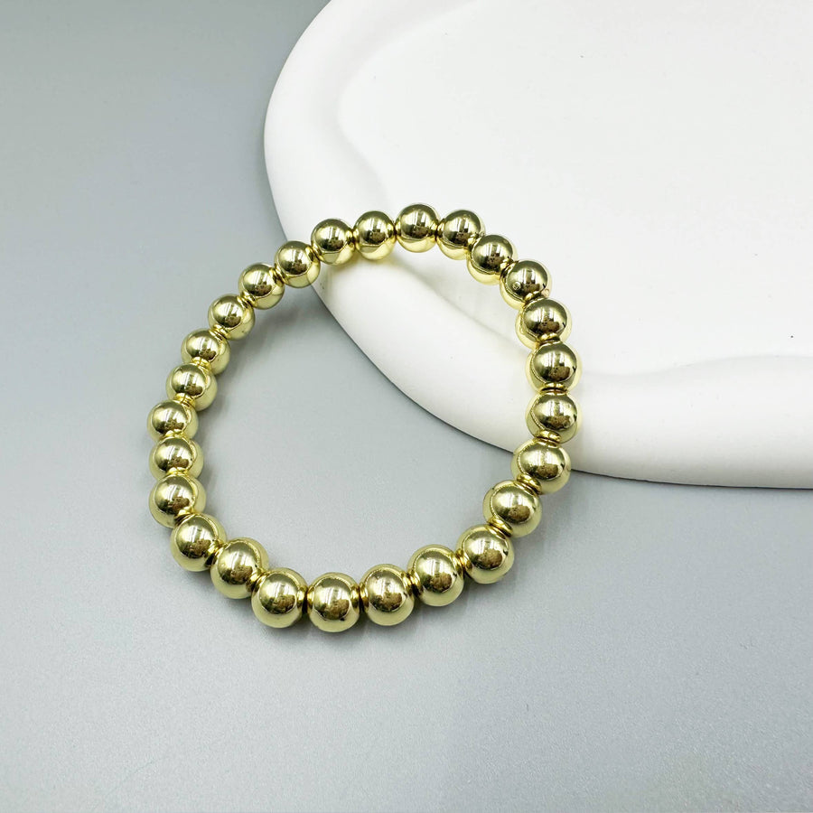 Golden Hematite Bead Stretch Bracelet B3443-Gold-10MM