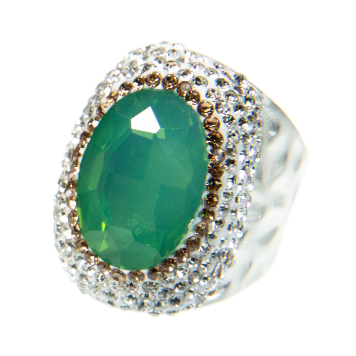Round Crystal Pavé Cocktail Ring R2531 - Green Opal - view 5