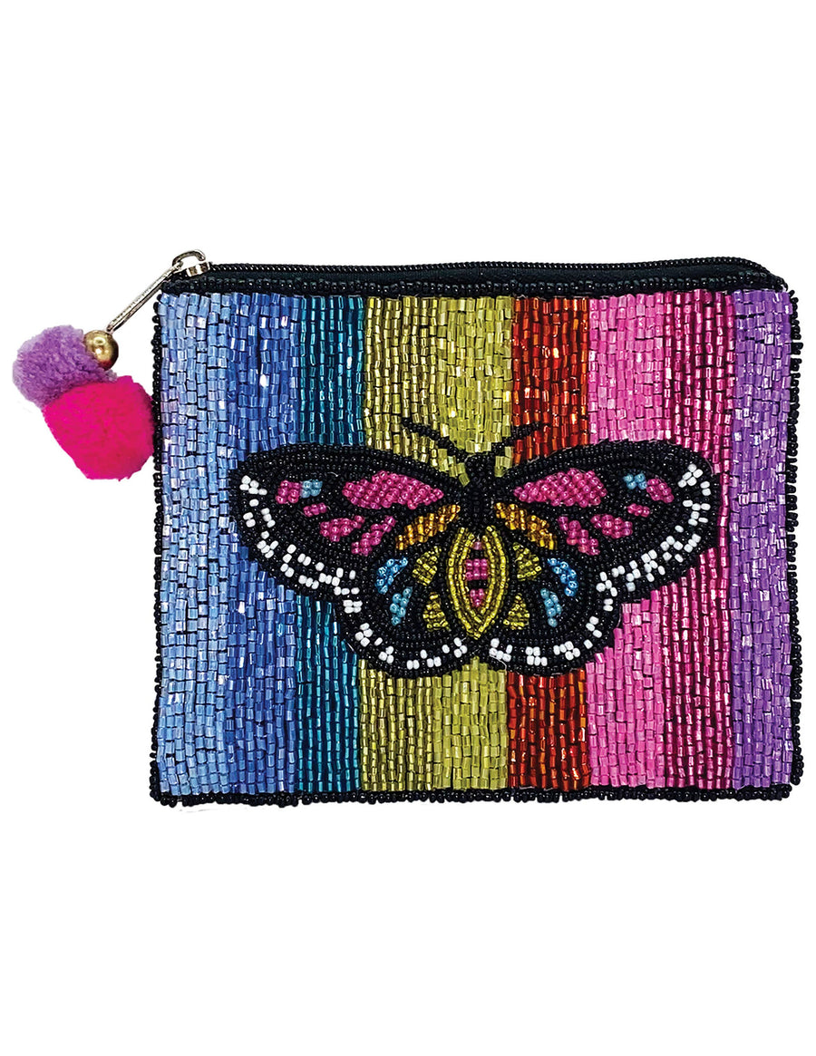 Rainbow Stripe Butterfly Beaded Pouch LAC-CP-1301