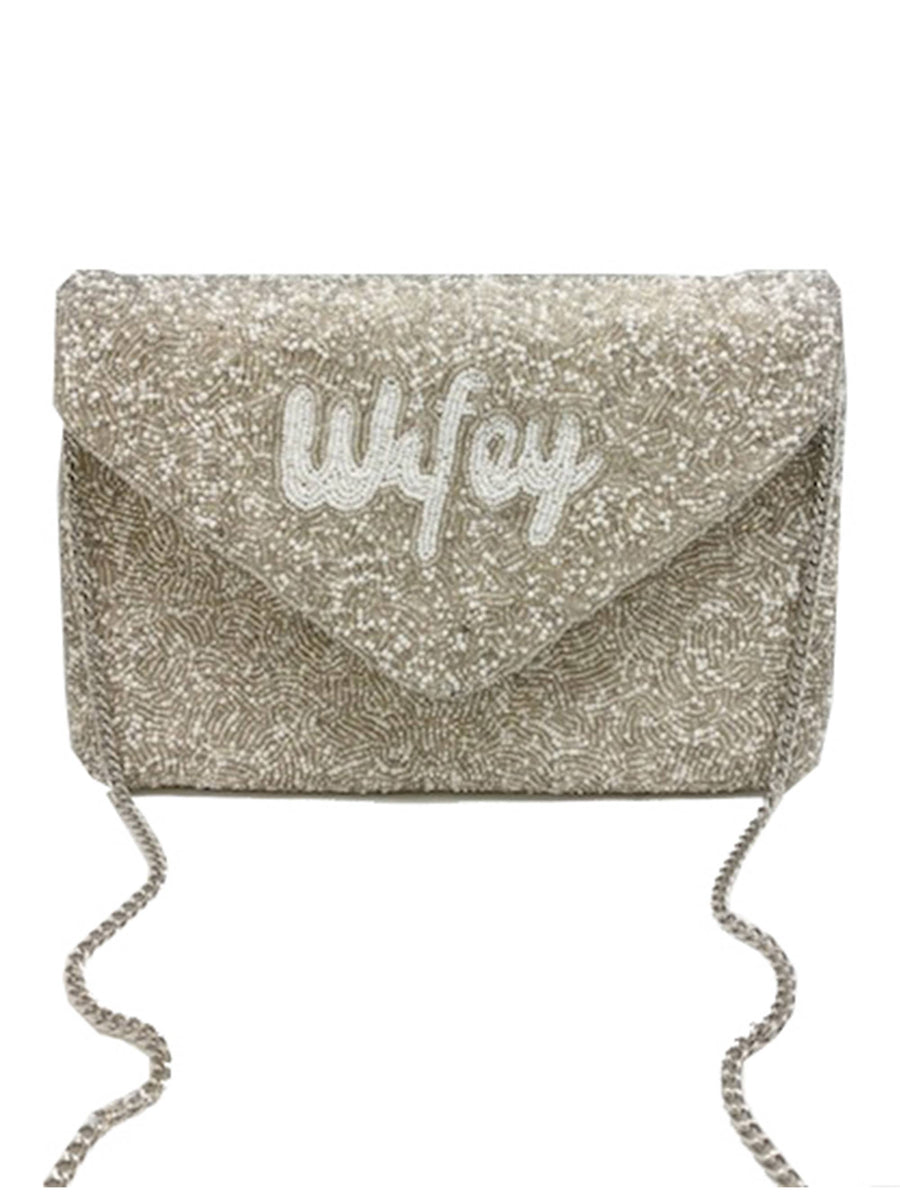 Silver Wifey Beaded Clutch LAC-SS-496