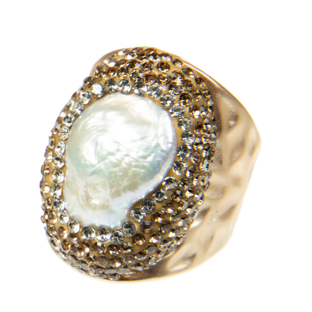 Irregular Freshwater Pearl Pavé Cocktail Ring R2530 - view 3