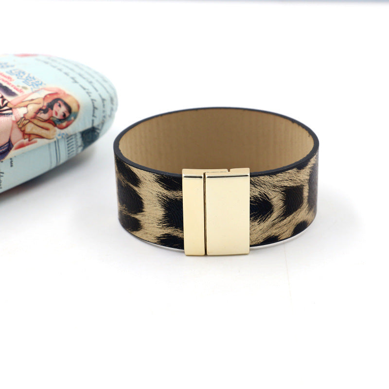 Leopard Vegan Leather Magnetic Bracelet B2263
