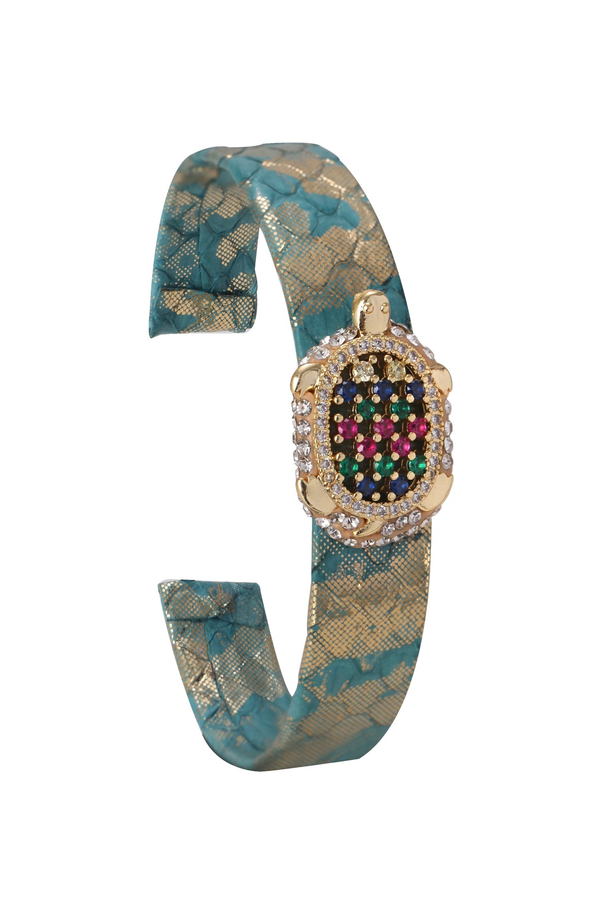 Tortoise Zircon Leather Cuff Bracelet B2425