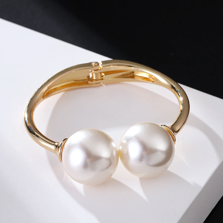 Pearl Alloy Cuff Bracelets B2514