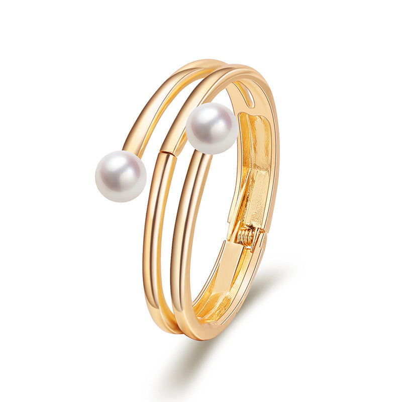 Pearl Alloy Cuff Bracelets B2517