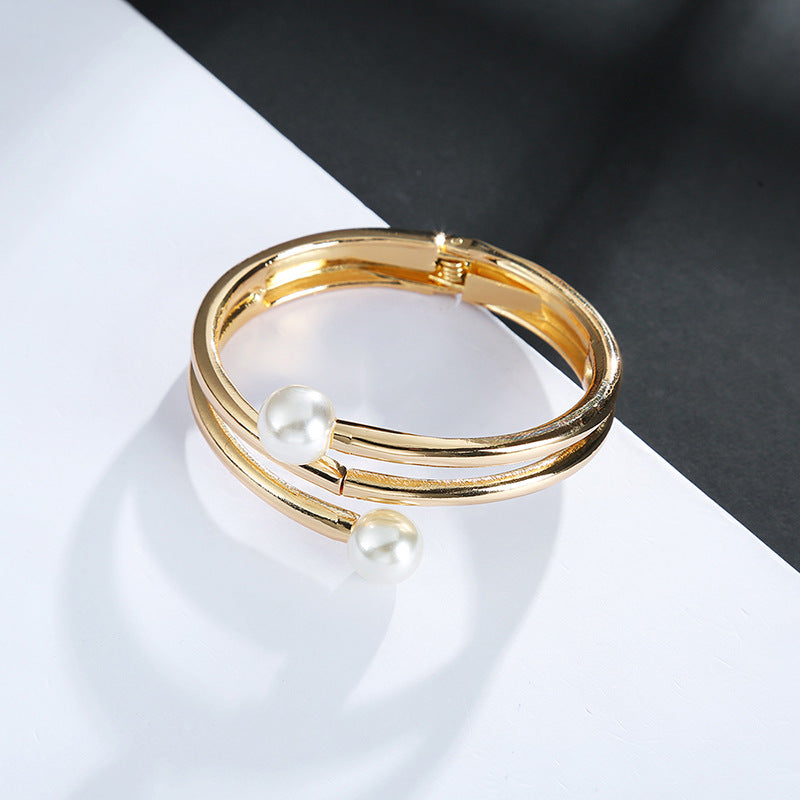 Pearl Alloy Cuff Bracelets B2517