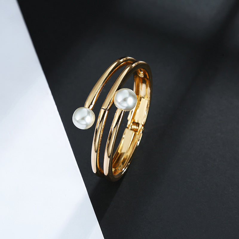 Pearl Alloy Cuff Bracelets B2517