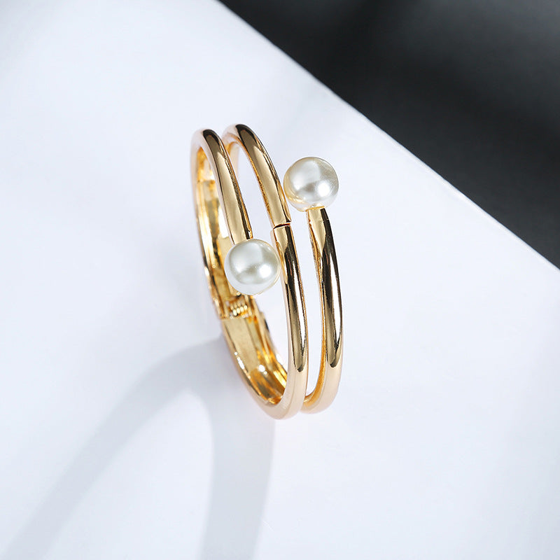 Pearl Alloy Cuff Bracelets B2517
