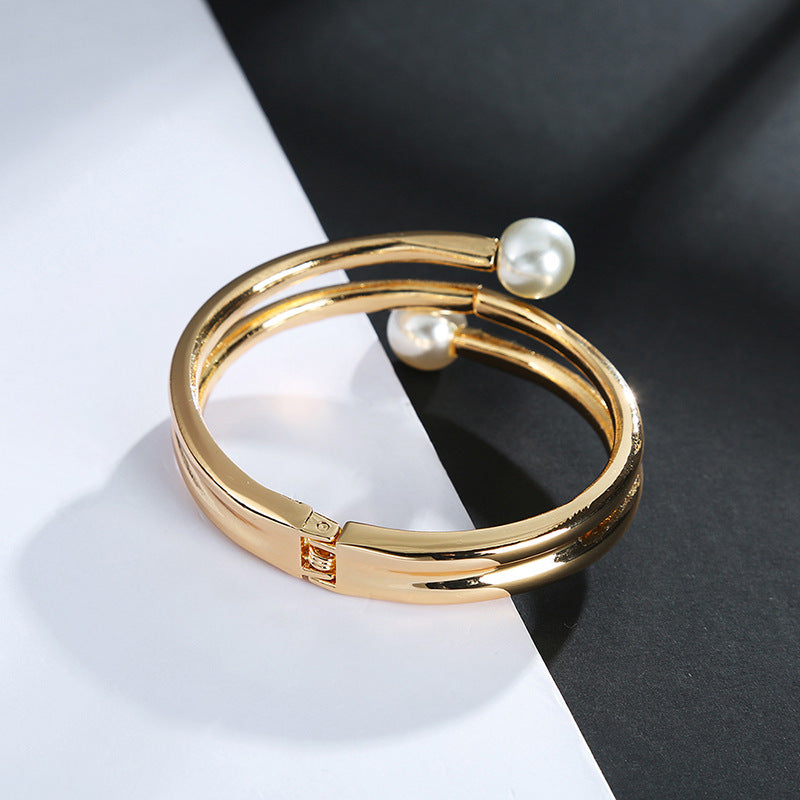 Pearl Alloy Cuff Bracelets B2517