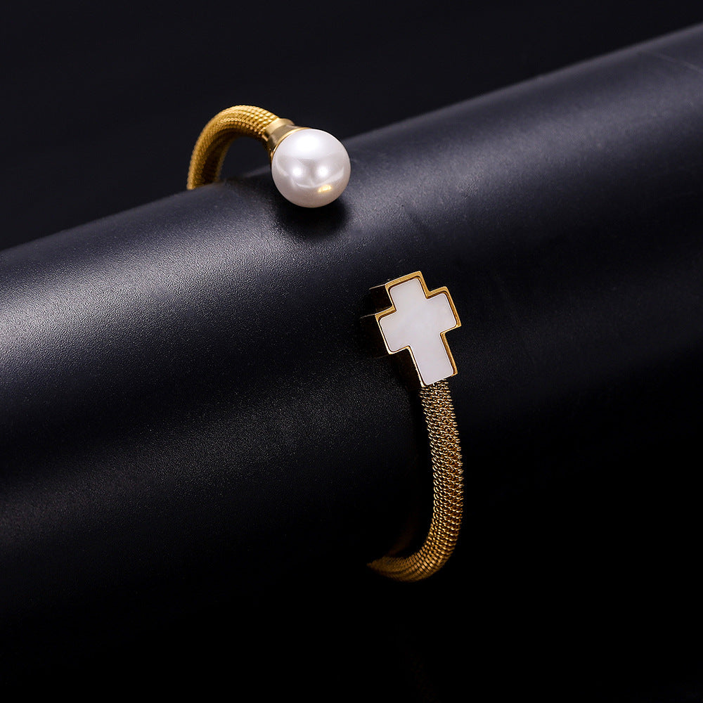 Cross Stainless Steel Cuff Bracelet B2599