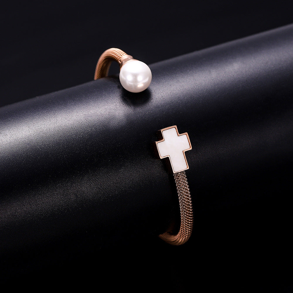 Cross Stainless Steel Cuff Bracelet B2599