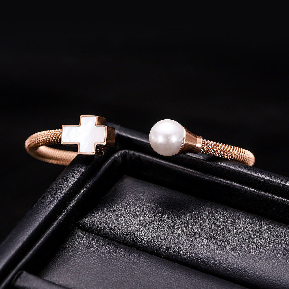 Cross Stainless Steel Cuff Bracelet B2599