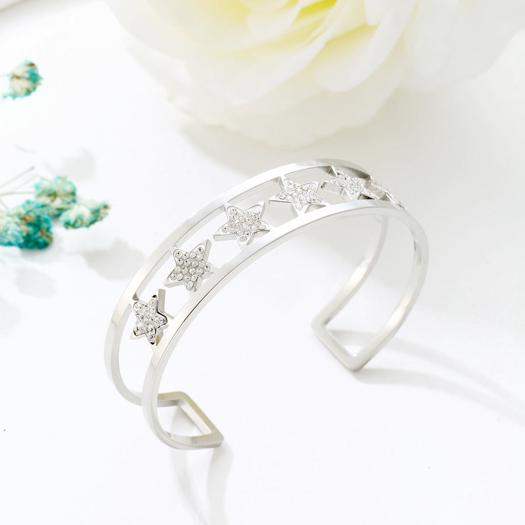 Star Rhinestone Stainless Steel Cuff Bracelet B2675