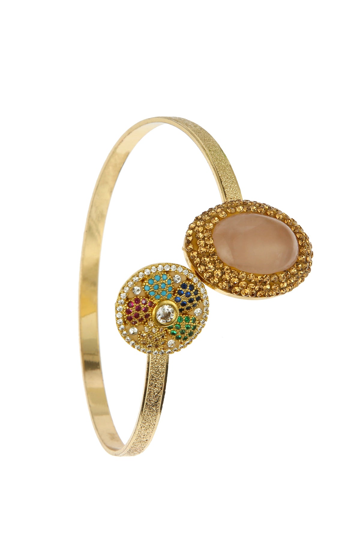 Flower Zircon Rose Quartz Cuff Bracelet B2924