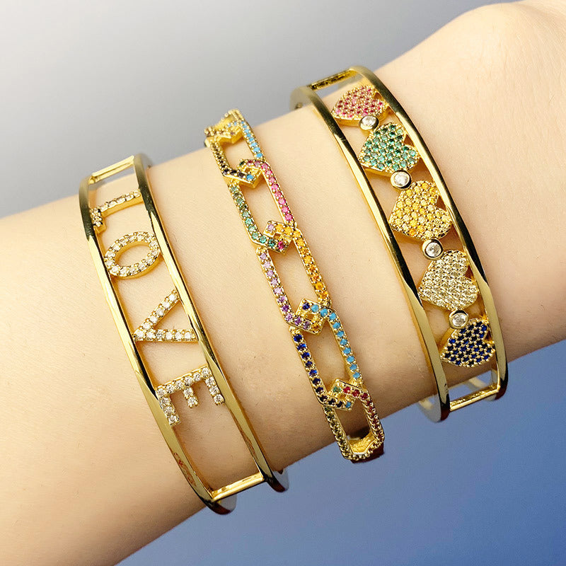 Heart Zircon Cuff Bracelet B3186