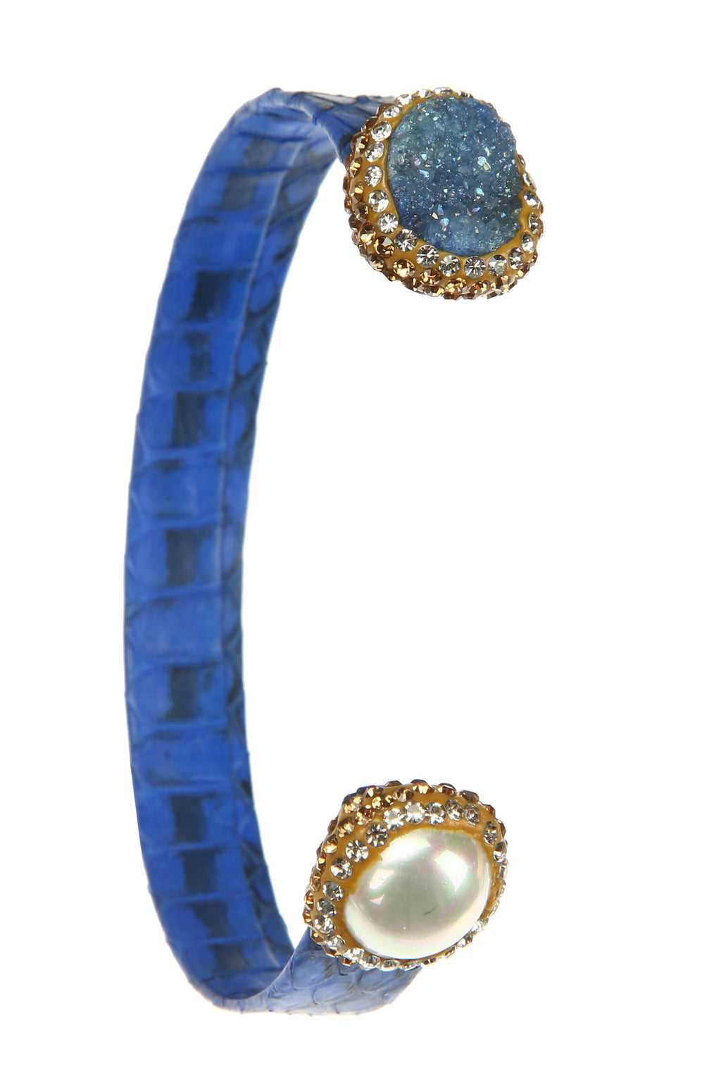 Druzy Pearl Leather Cuff Bracelet B3204