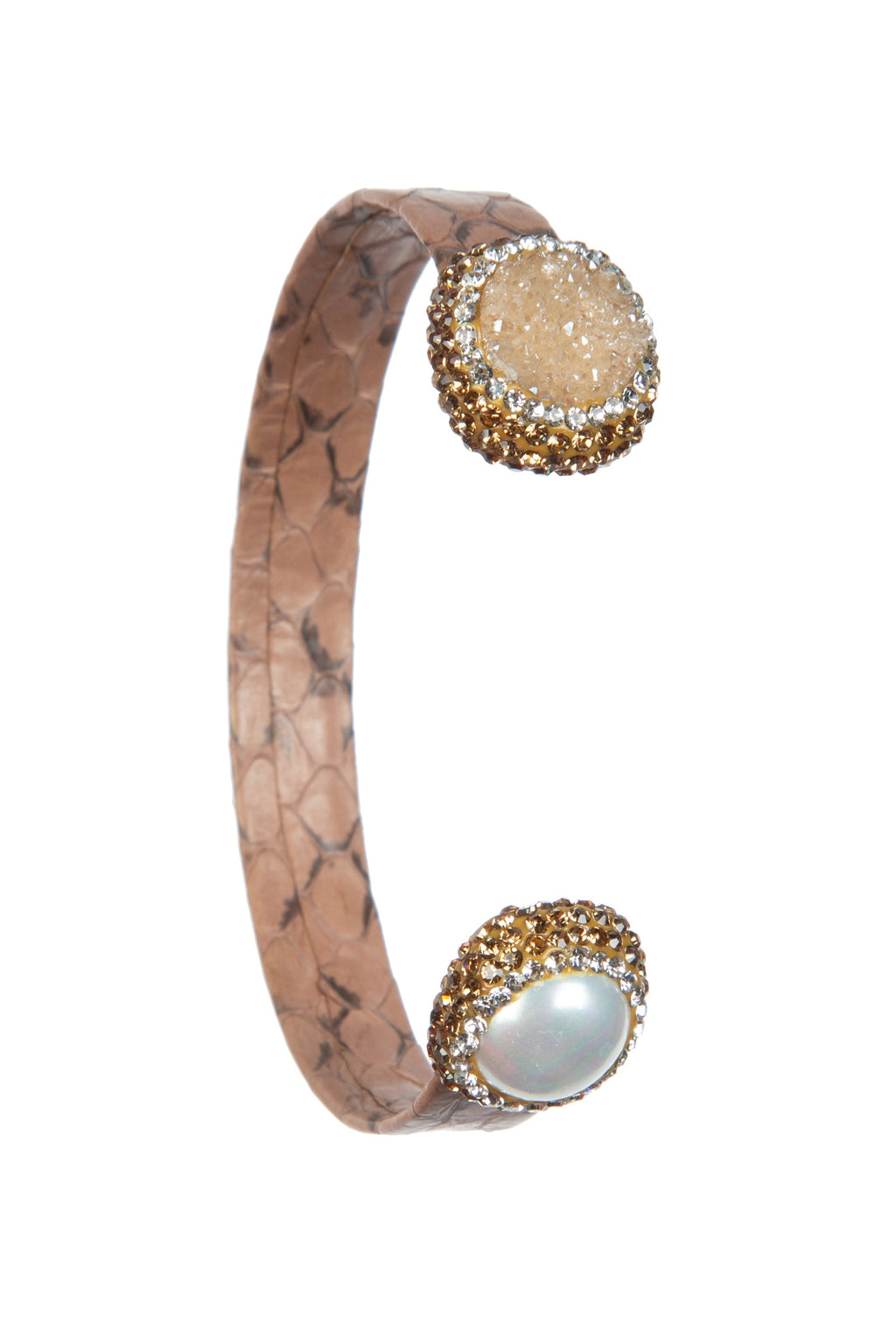 Druzy Pearl Leather Cuff Bracelet B3204