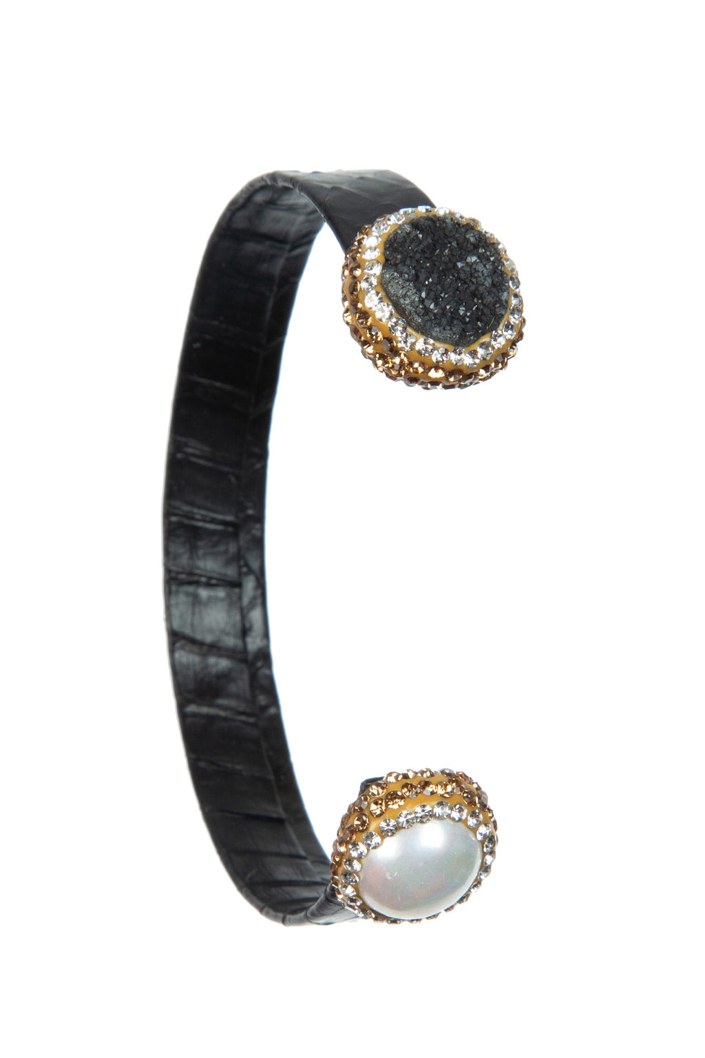 Druzy Pearl Leather Cuff Bracelet B3204