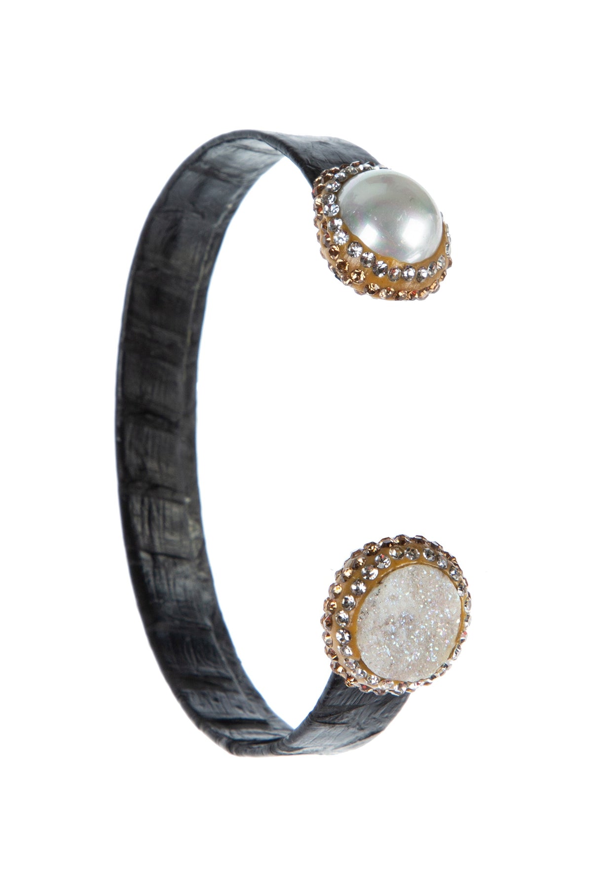Druzy Pearl Leather Cuff Bracelet B3204