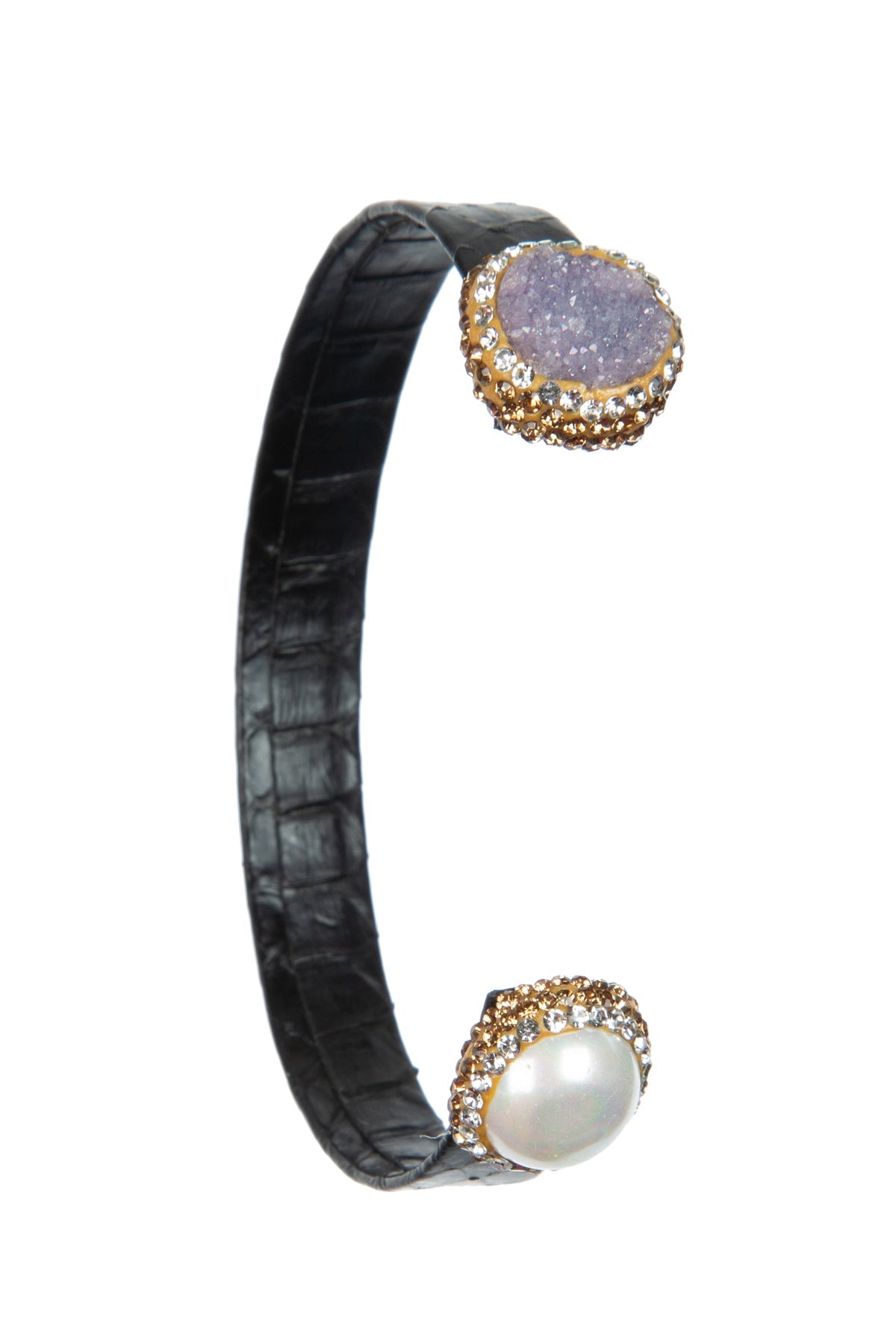 Druzy Pearl Leather Cuff Bracelet B3204