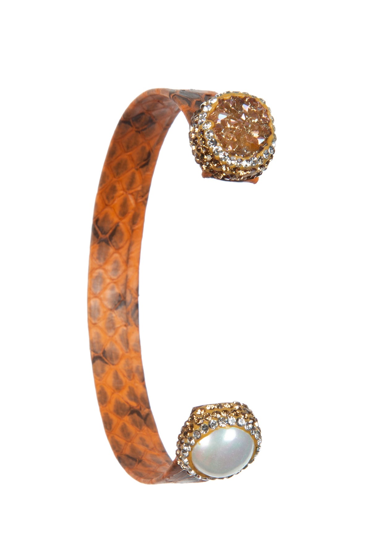 Druzy Pearl Leather Cuff Bracelet B3204