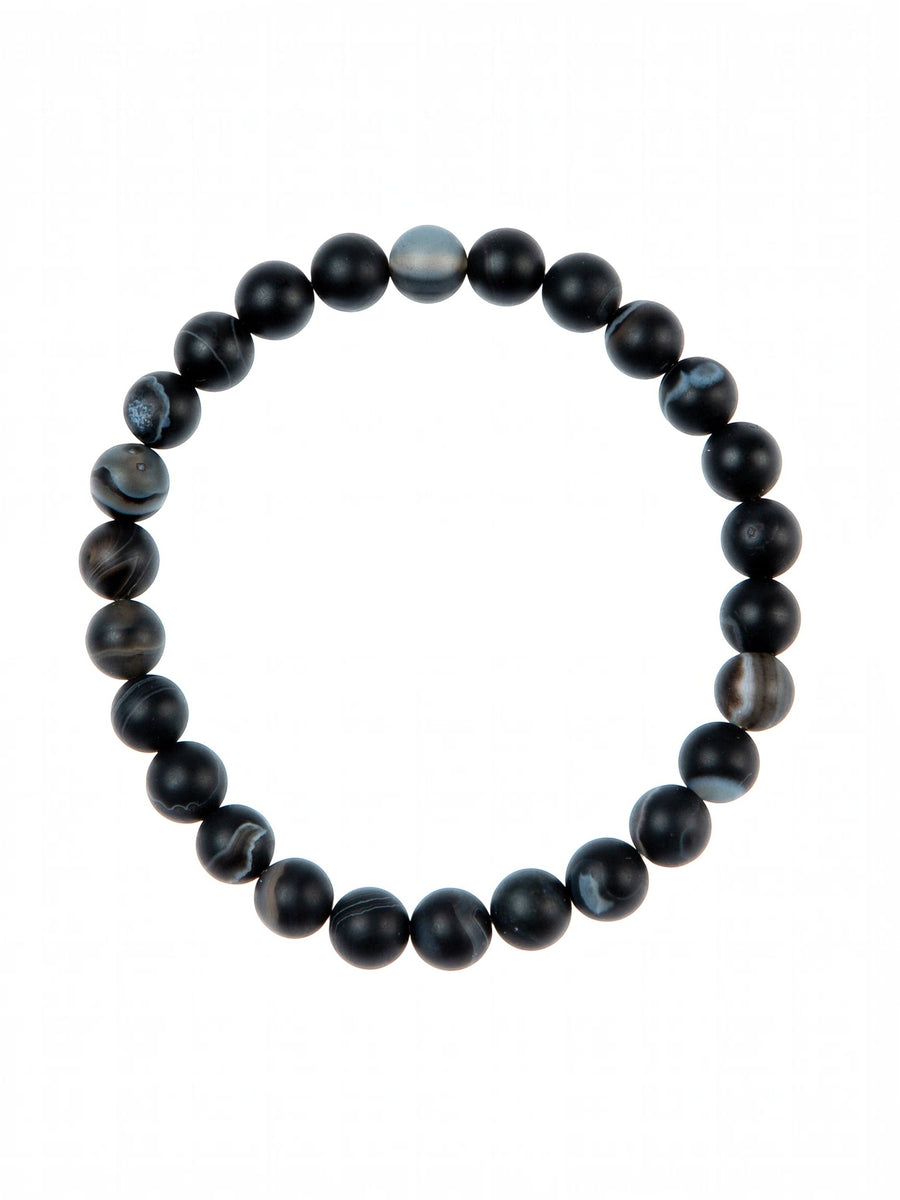 Black Striped Agate Stone Stretch Men's Bracelet B3238-8MM