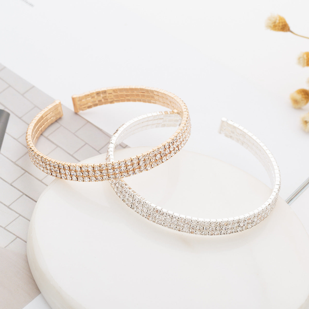Three Row Rhinestone Cuff Bracelet B3494