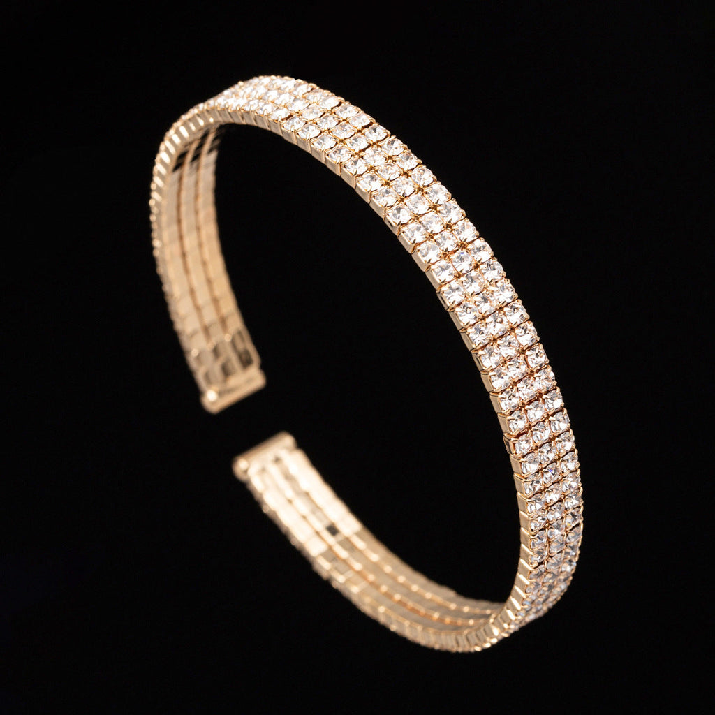Three Row Rhinestone Cuff Bracelet B3494