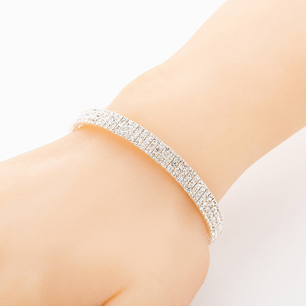 Three Row Rhinestone Cuff Bracelet B3494