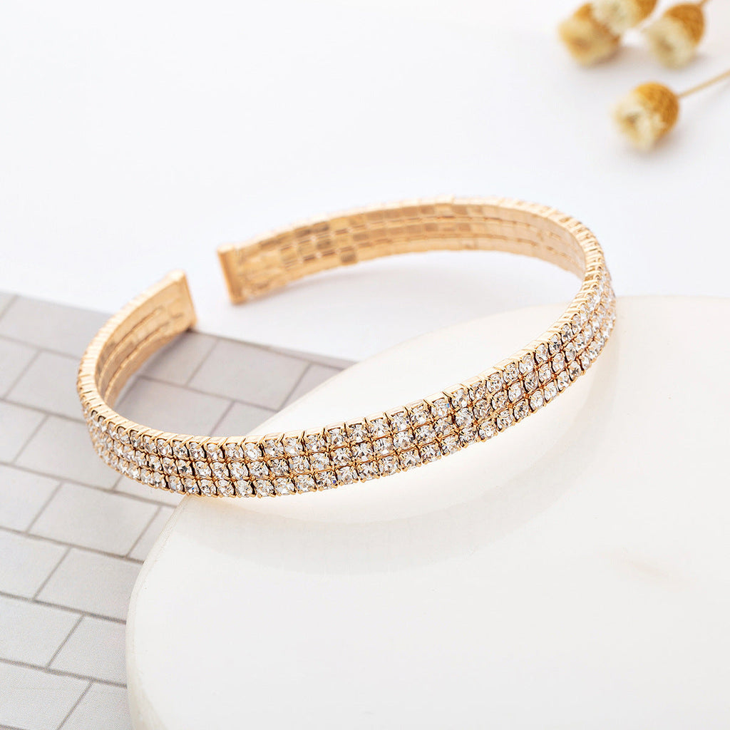Three Row Rhinestone Cuff Bracelet B3494