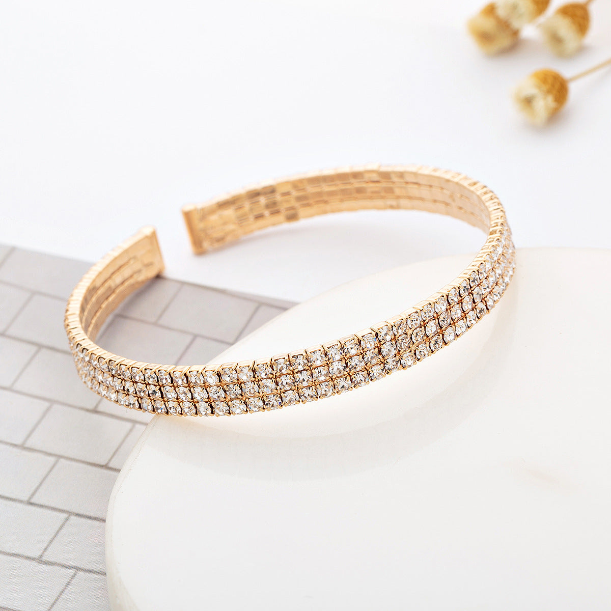Three Row Rhinestone Cuff Bracelet B3494
