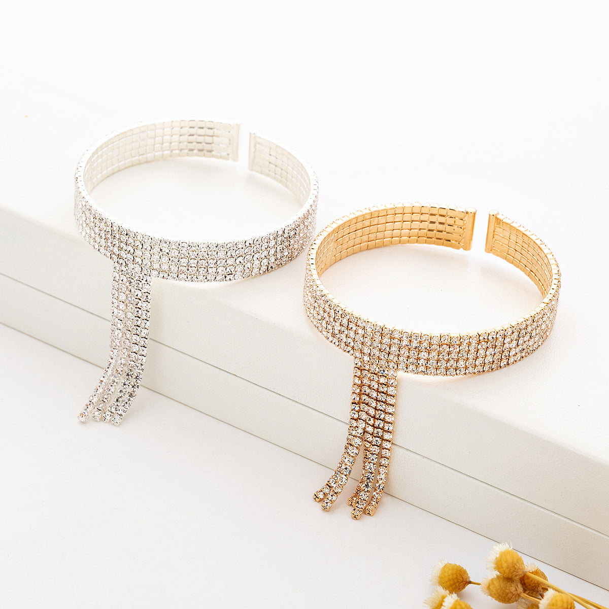 Rhinestone Tassel Cuff Bracelet B3495