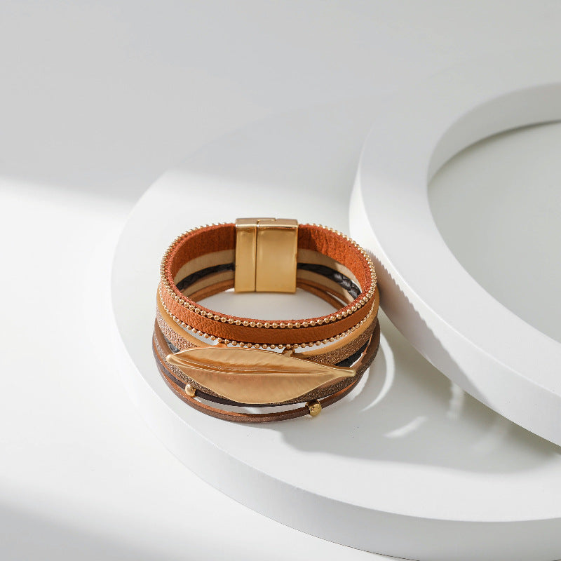 Leaf Leatherette Magnetic Bracelet B3549