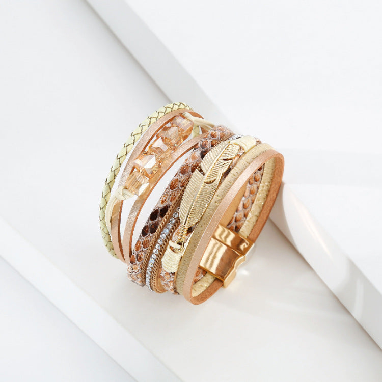 Leaf Leatherette Magnetic Bracelet B3608