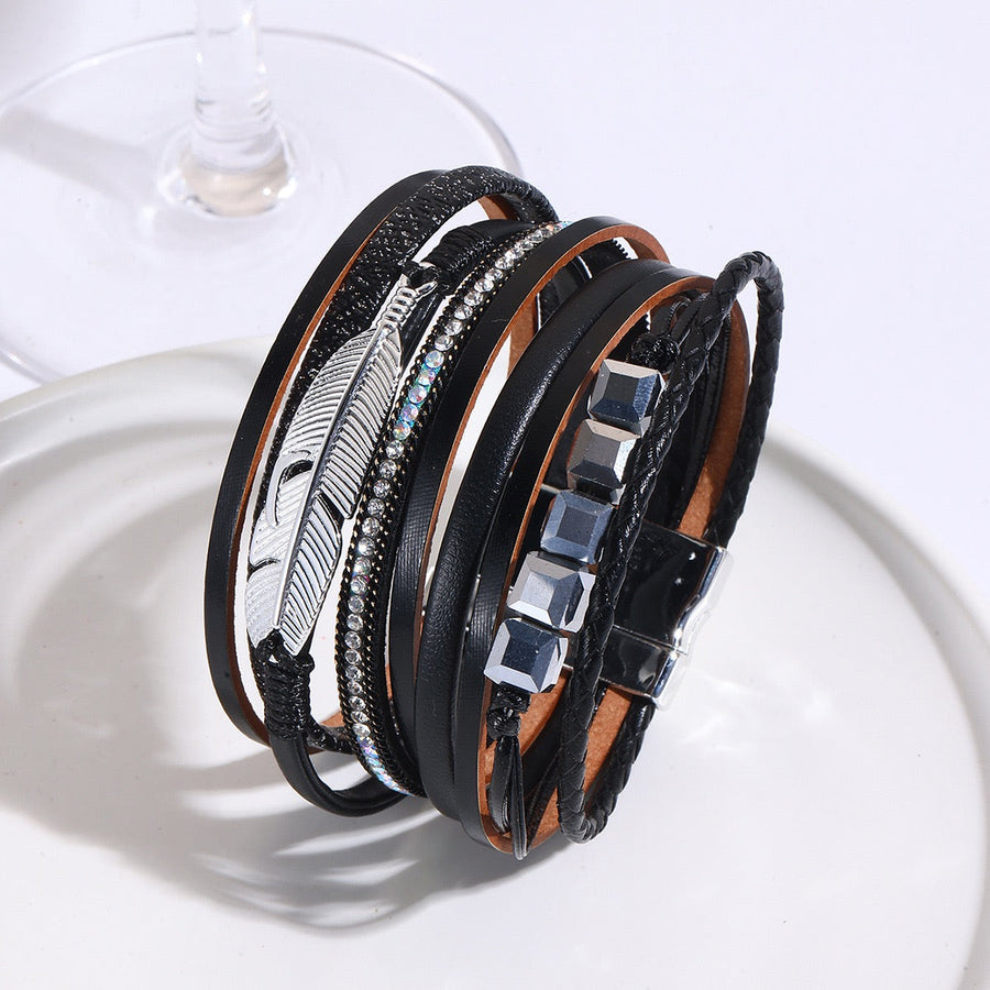 Leaf Leatherette Magnetic Bracelet B3608