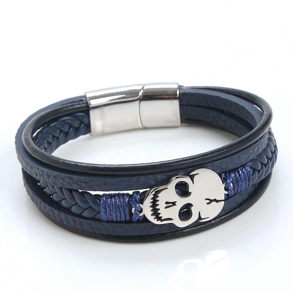 Skull Braided Vegan Leather Magnetic Bracelet B3663 - view 5