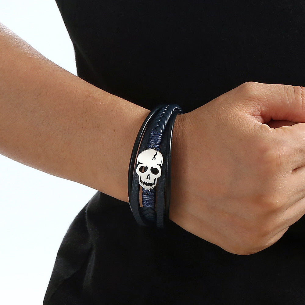 Skull Braided Vegan Leather Magnetic Bracelet B3663 - view 3