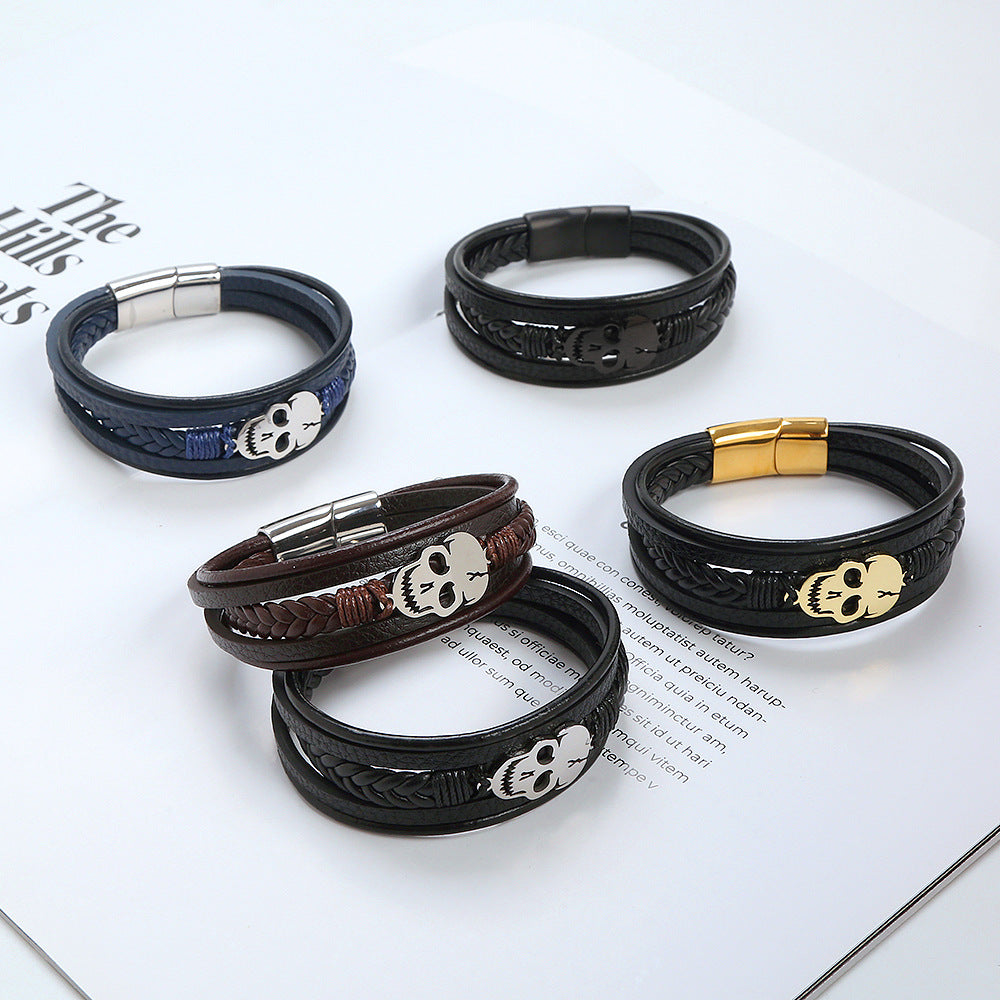 Skull Braided Vegan Leather Magnetic Bracelet B3663 - view 7