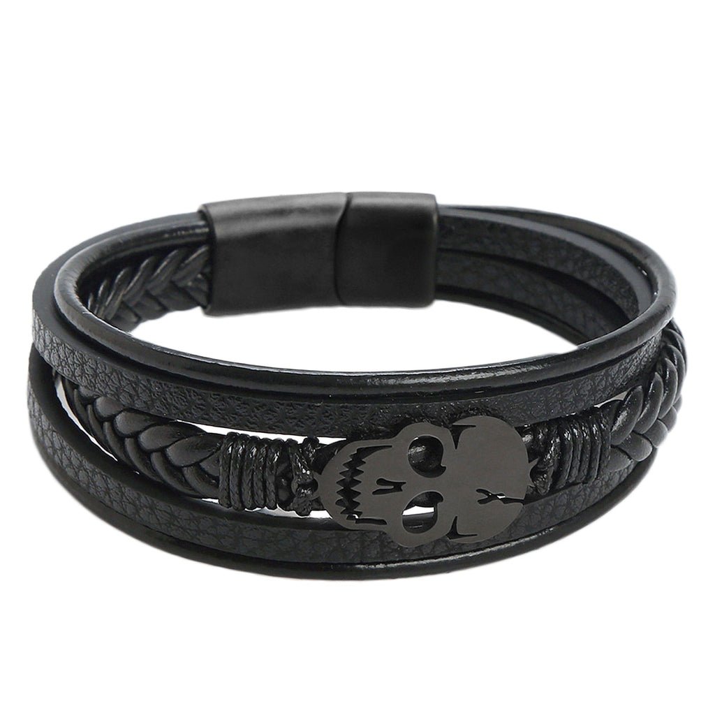 Skull Braided Vegan Leather Magnetic Bracelet B3663