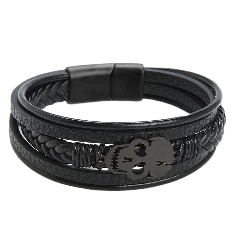 Skull Braided Vegan Leather Magnetic Bracelet B3663