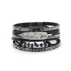 Feather Turquoise Leather Magnetic Bracelet B3779 - view 2