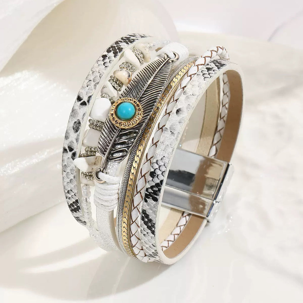 Feather Turquoise Leather Magnetic Bracelet B3779 - view 7