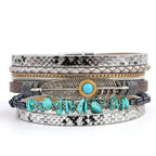 Feather Turquoise Leather Magnetic Bracelet B3779 - view 4