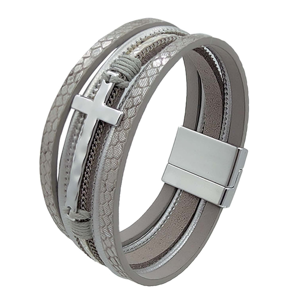 Cross Pendant Leatherette Magnetic Bracelet B3922 - view 2