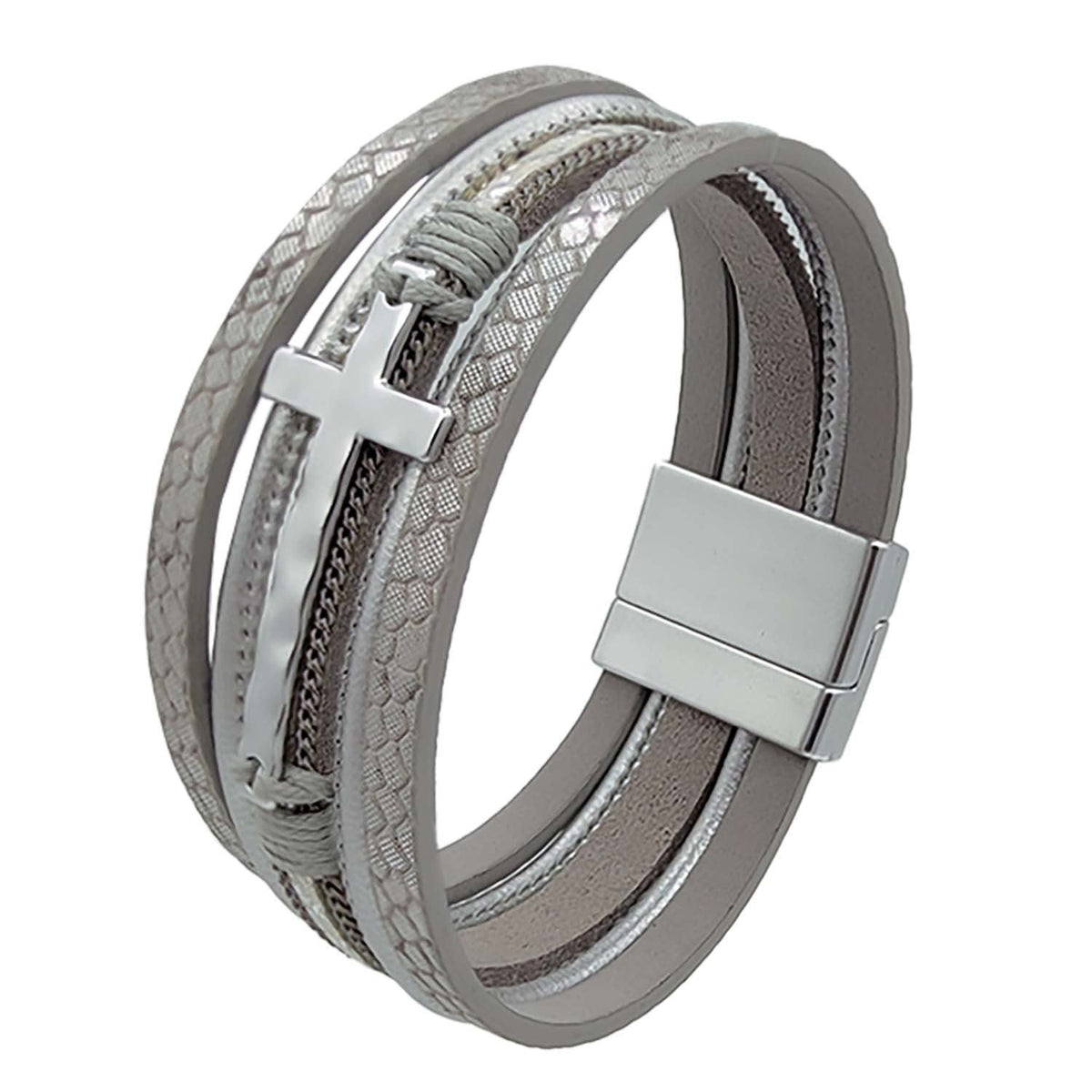 Cross Pendant Leatherette Magnetic Bracelet B3922 - view 2