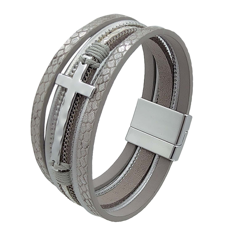 Cross Pendant Leatherette Magnetic Bracelet B3922