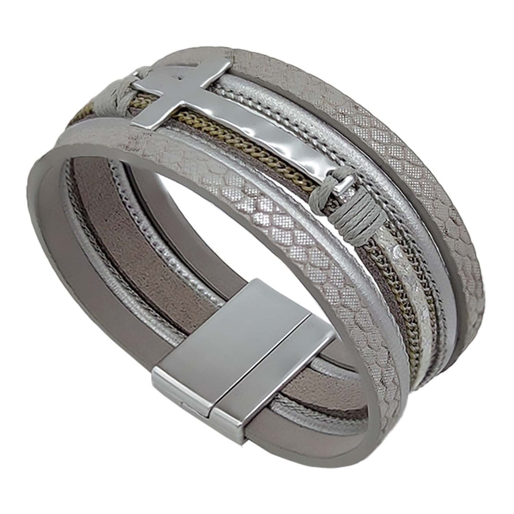 Cross Pendant Leatherette Magnetic Bracelet B3922 - view 4