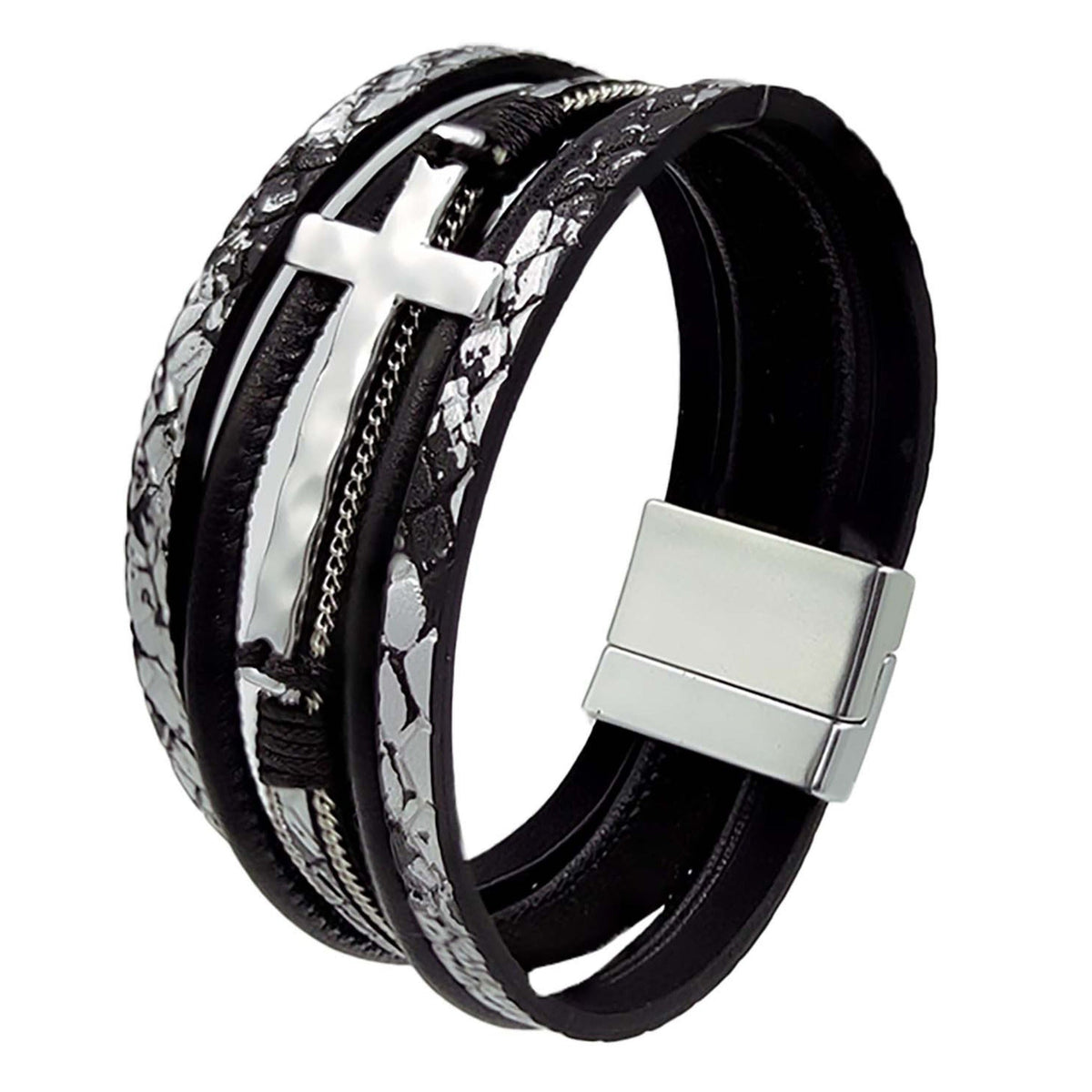 Cross Pendant Leatherette Magnetic Bracelet B3922 - view 5