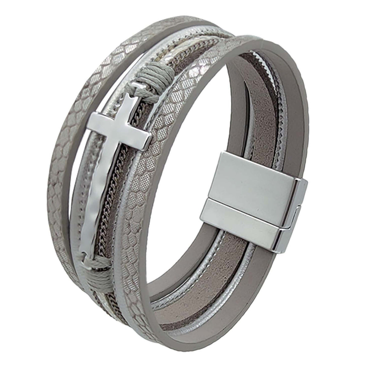 Cross Pendant Leatherette Magnetic Bracelet B3922 - view 6